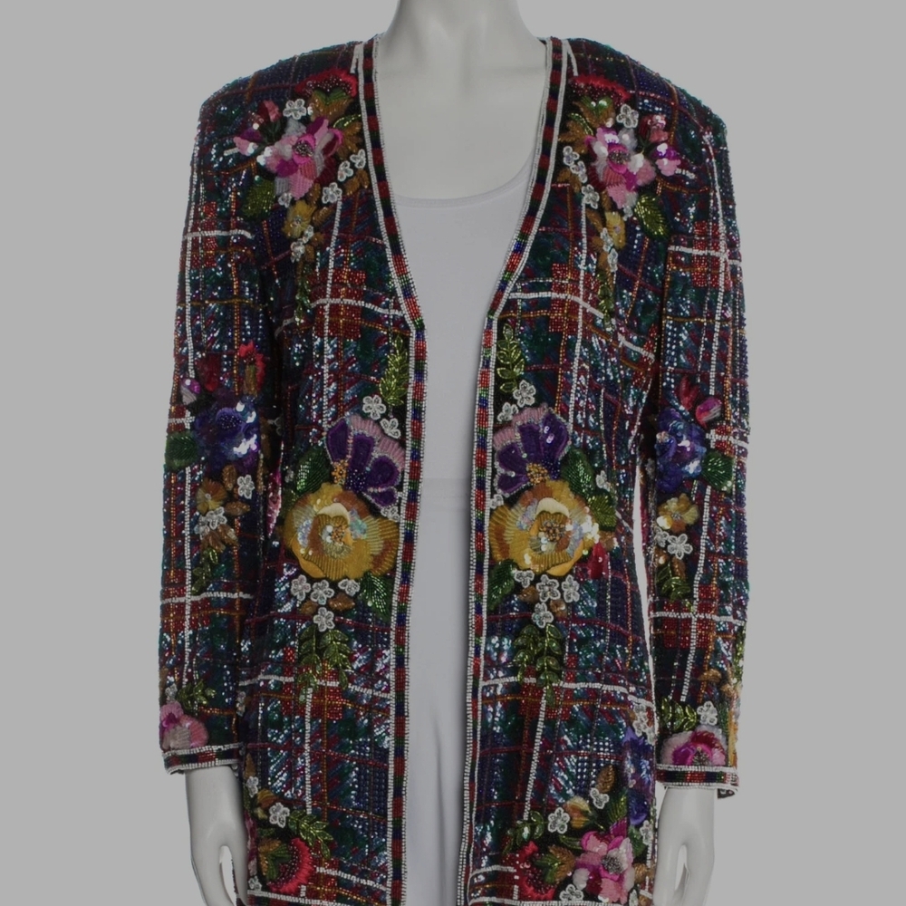 Floral Sequin Plaid Jacket